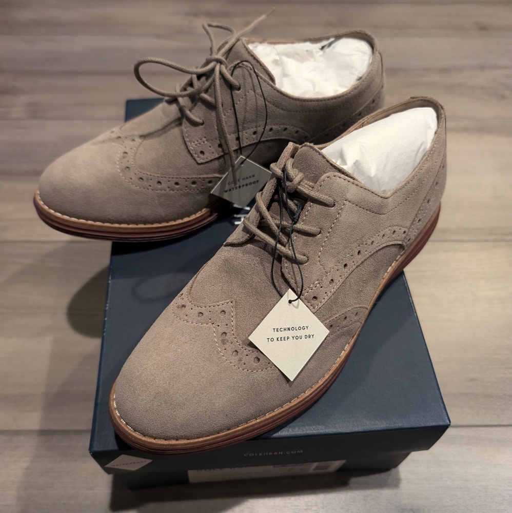 Cole Haan Original Grand Waterproof Suede Oxford Desert Taupe Maroon Lace Up 7